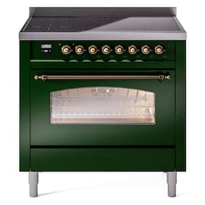 Nostalgie II 36 in. 6 Zone Freestanding Induction Range in Emerald Green with Bronze