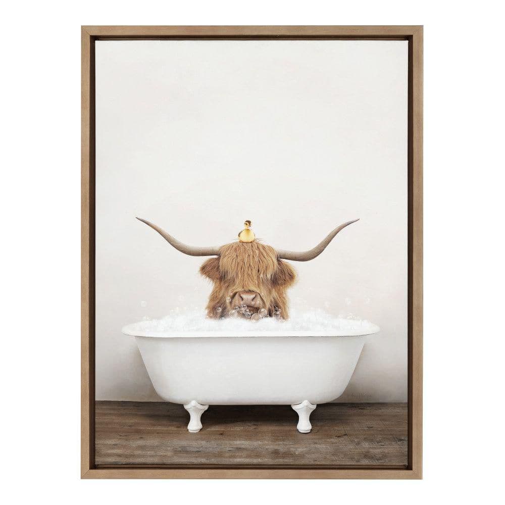 Highland Cow and Duckling in Rustic Bath Canvas Art