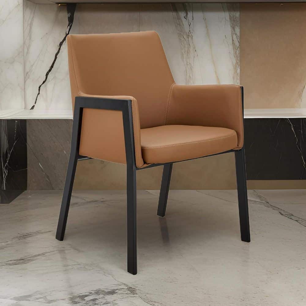 Black/Brown Faux Leather Upholstered Wood Frame Dining Chair, Sturdy Dining Chair for Dining Rooms