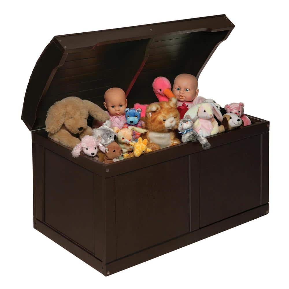 Espresso Wood Barrel Top Toy Chest with Safety Hinge