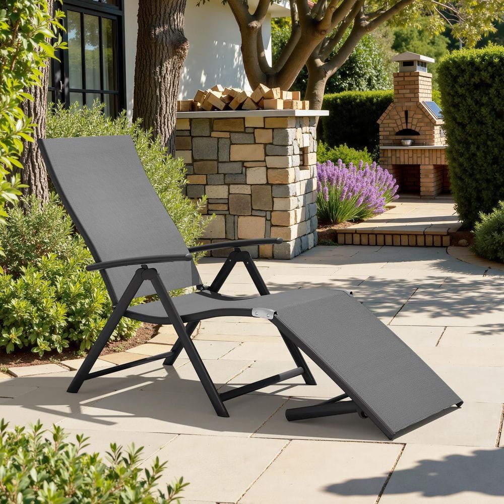 1-Piece Metal Adjustable Outdoor Chaise Lounge in Gray price history on PriceWatchPro