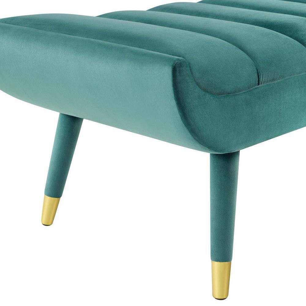 Teal Velvet Channel Tufted Accent Bench with Gold Legs