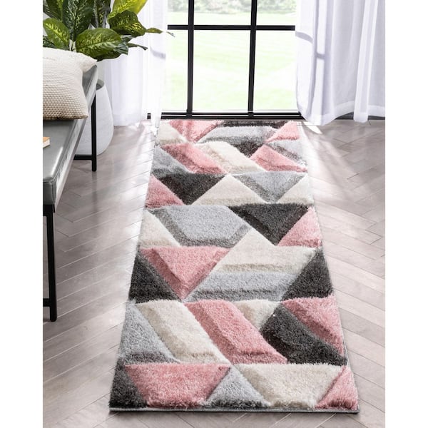 San Francisco Holland Modern Geometric Shag Hand-Carved, Blush 2 ft. 3 in. x 7 ft. 3 in. Runner, Area Rug
