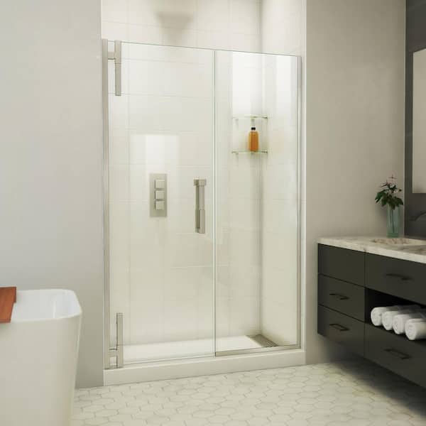 DreamLine Ascend 57-1/2 in. W x 72 in. H Pivot Frameless Shower Door in Brushed Nickel