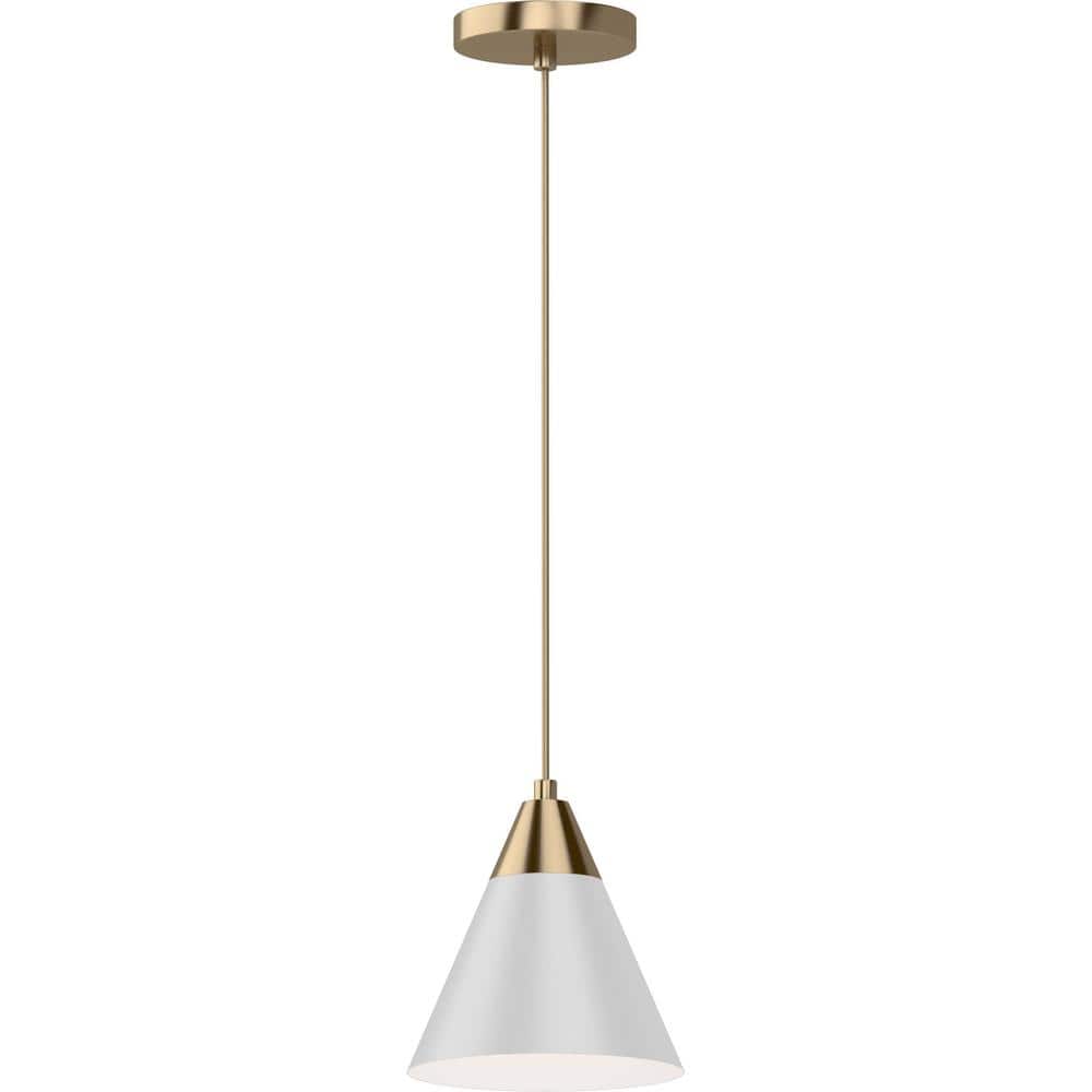 1-Light Antique Gold and White Mini Shaded Pendant Light with Cone Metal Shade price history on PriceWatchPro