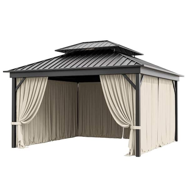12 ft. x 12 ft. Universal Outdoor Privacy Curtains, Gazebo Replacement with Zipper Cream (4-Side Curtain Only)