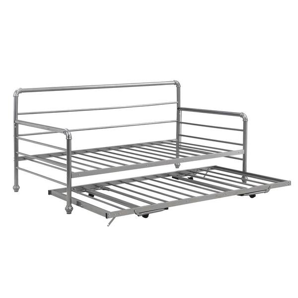 Urtr Silver Twin Size Metal Daybed With Adjustable Trundle Pop Up Bed No Box Spring Need T 00967 N Urtr Silver Twin Size Metal Daybed With, Does A Trundle Bed Pop Up