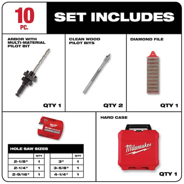 BIG HAWG Carbide Hole Saw Kit (10-Piece) With Hole Dozer Electricians Bi-Metal Hole Saw Set (19-Piece)