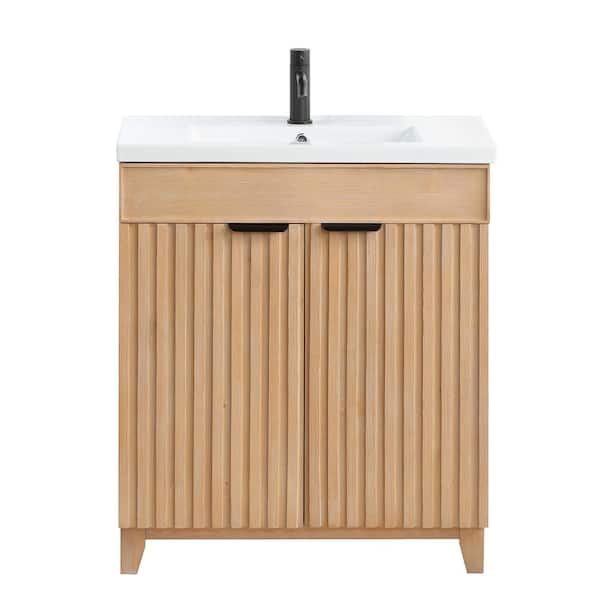 Palos 29.9 in.W x 18.1 in.D x 34.8 in.H Single Sink Bath Vanity in Fir Brown with White Ceramic Basin Top