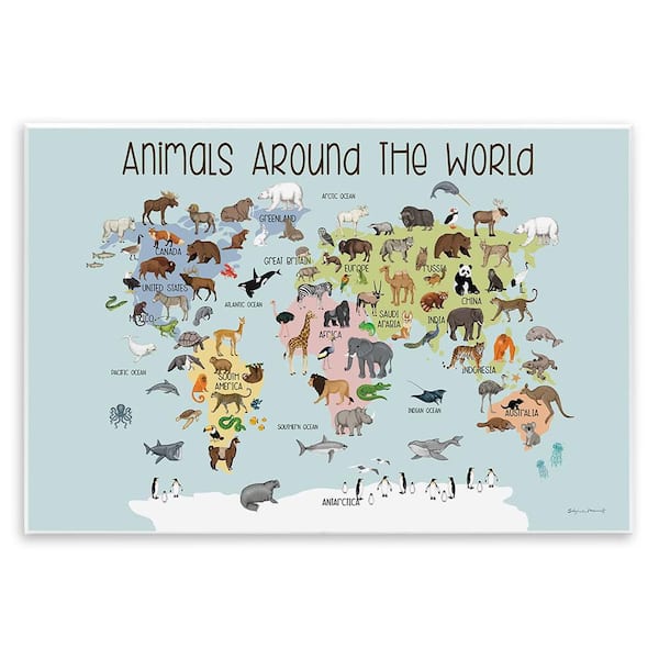 Animals Around the World Map by Stephanie Workman Marrott 1 Piece Unframed Animal Graphic Art Print 10 in. x 15 in.