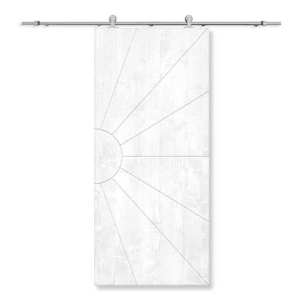 CALHOME 30 in. x 96 in. White Stained Pine Wood Modern Interior Sliding Barn Door with Hardware Kit