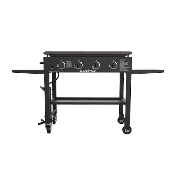 Blackstone 36 Cooking Station 4 Burner Propane Fuelled Restaurant Grade  Professional 36 Inch Outdoor Flat Top Gas Griddle with Built in Cutting  Board, Garbage Holder and Side Shelf (1825), Black 