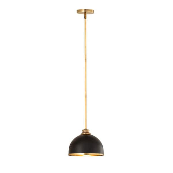 Landry 1-Light Matte Black + Rubbed Brass Pendant with Matte Black ...