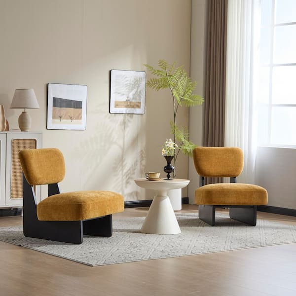CHRISTOPHER KNIGHT HOME Flexiform Modern Fabric Upholstered Lounge Chair Accent Slipper Chairs, Solid Wood Base, Black Plus Yellow, (Set of 2)