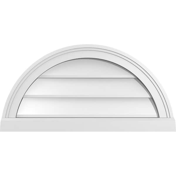 Ekena Millwork 26 in. x 13 in. Half Round Surface Mount PVC Gable Vent: Decorative with Brickmould Sill Frame