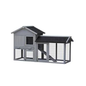 Gray Outdoor Bunny Cage Indoor Extensible Chicken Coop with Large Run Space