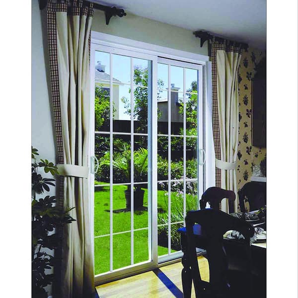 60 in. x 80 in. Double Sliding Patio Door with 15 Lite Internal White Flat Grill