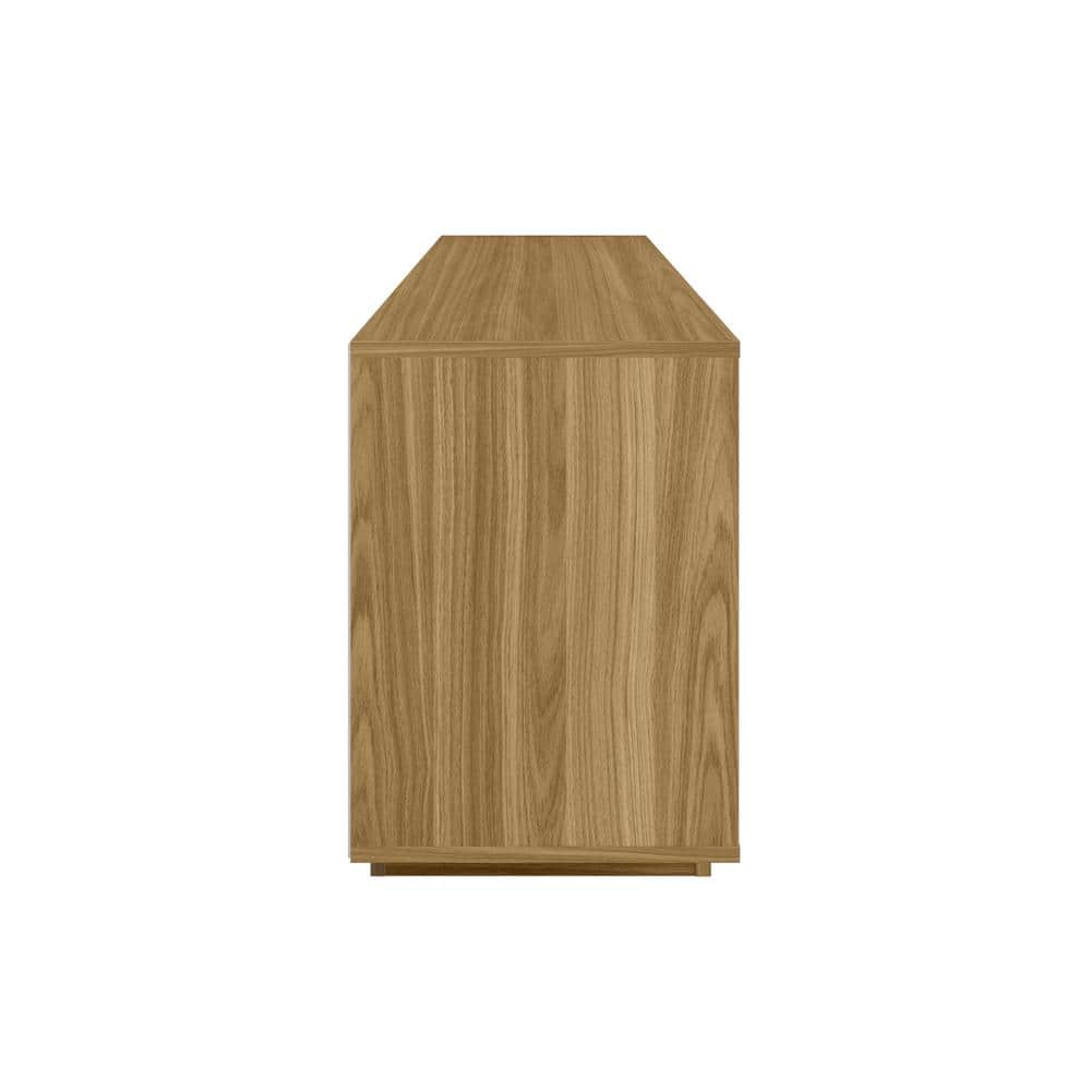 Modern Oak and White Chevron Pattern TV Stand with Cabinets