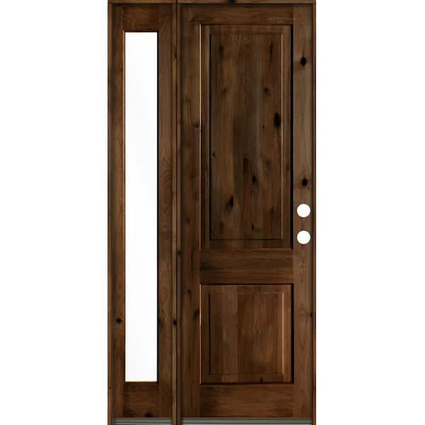 Krosswood Doors 46 in. x 96 in. Rustic knotty alder Left-Hand/Inswing Clear Glass Provincial Stain Wood Prehung Front Door w/Sidelite