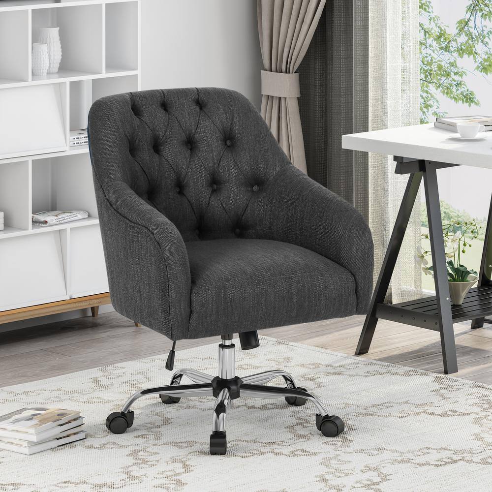 Charcoal Fabric Tufted Swivel Office Chair with Silver Chrome Base