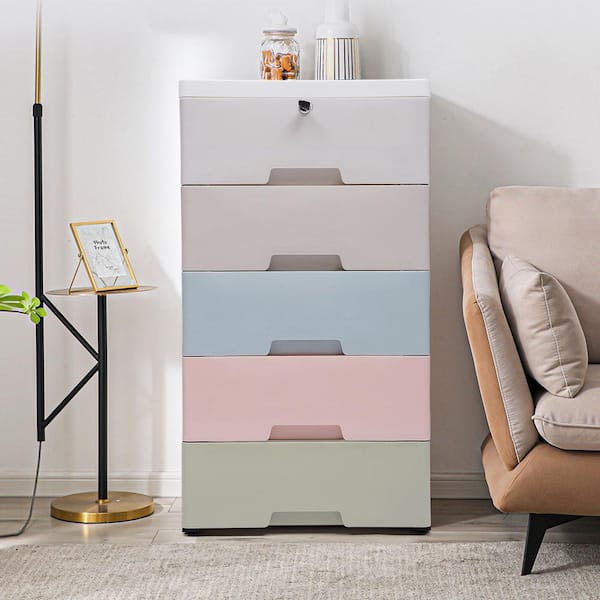 5-Drawer Plastic Storage Cabinet, 17.72 x 11.81 x 33.07 Rebrilliant Color: Pink/Gray/Blue