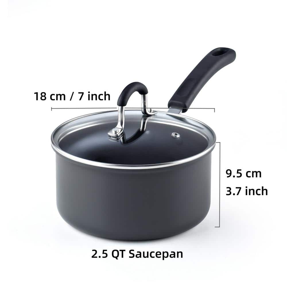 2.5 Quart Black Aluminum Nonstick Saucepan with Glass Lid
