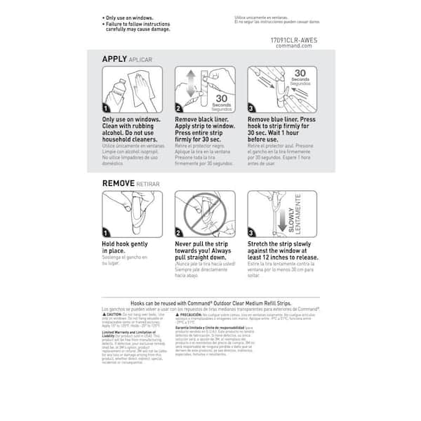 Command - 2 lb. Medium Clear Outdoor Window Hook Value Pack (5 Hooks, 6 Water Resistant Strips)
