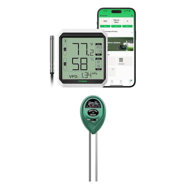 3-in-1 Soil Tester and AeroLab THB1S Bluetooth Hygrometer Thermometer Combo