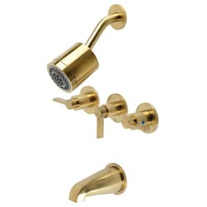 NuvoFusion 3-Handle 2-Spray Tub and Shower Faucet in Brushed Brass (Valve Included)