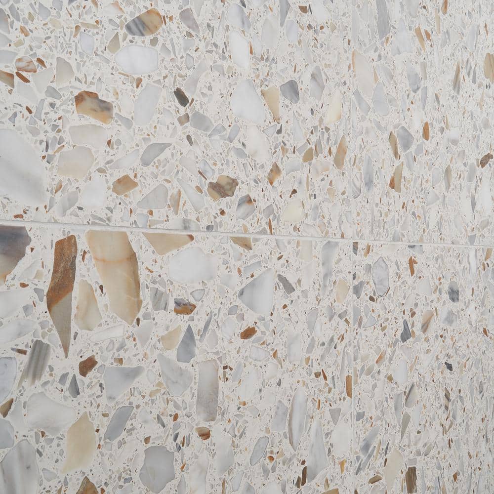 Calacatta White/Cream Large Format Honed Terrazzo Floor and Wall Tile