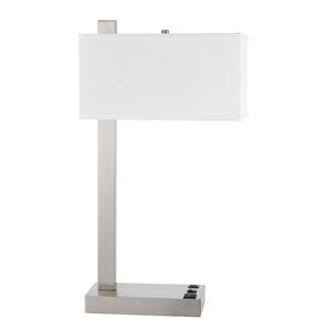 25 in. Brushed Steel Metal Desk Lamp with 1 Power Outlet
