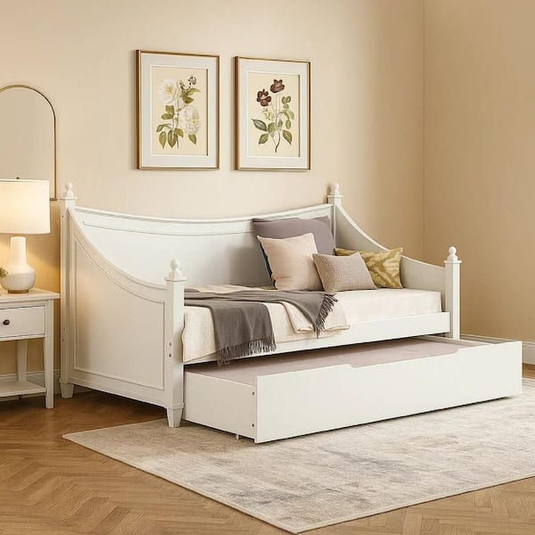 Kiki White Twin Size Daybed with Trundle and Molded Details