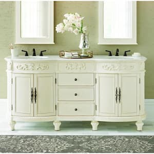 Chelsea 72 in W x 22 in D x 35 in H Double Sink Freestanding Vanity in Off White w/ White Engineered Solid Surface Top