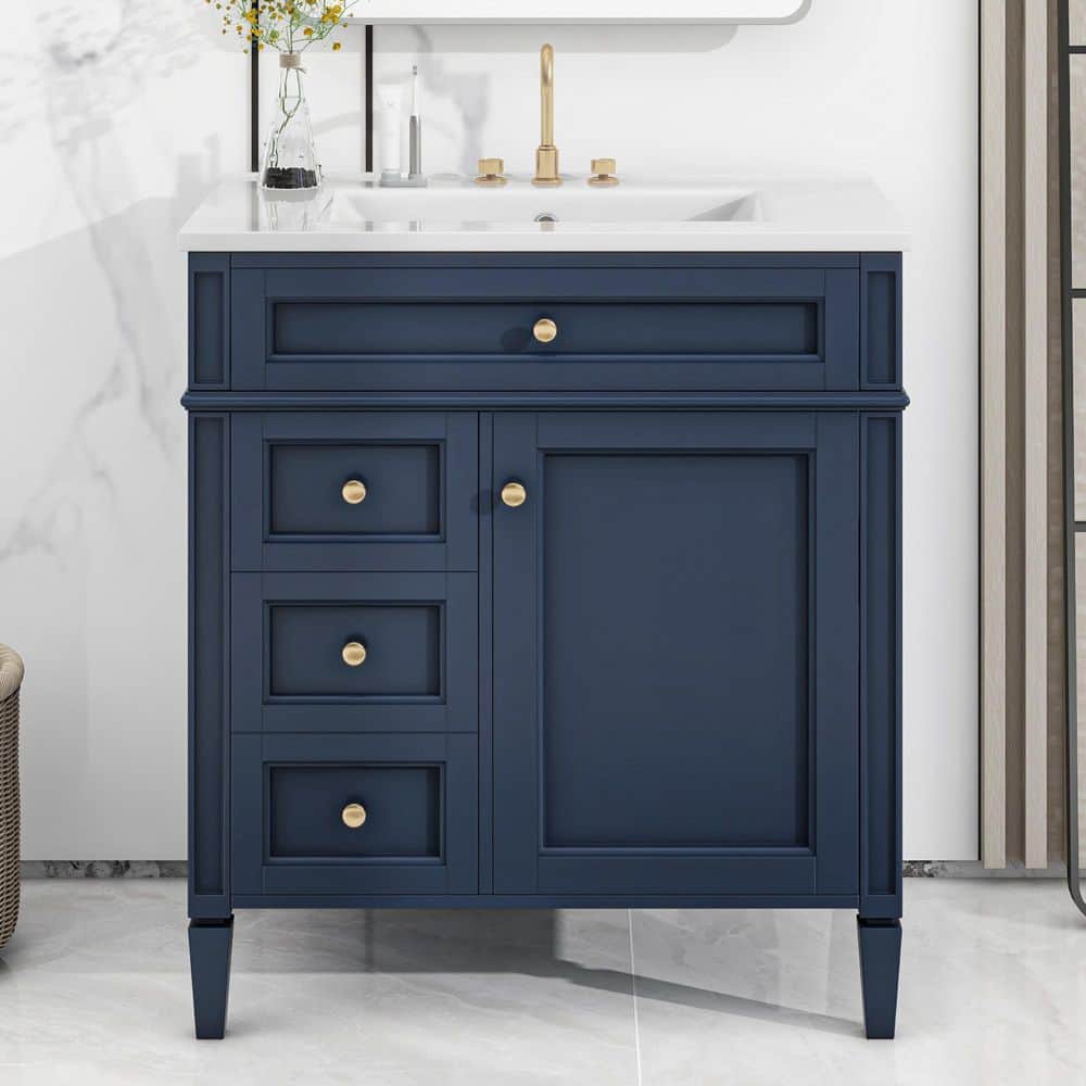 30 in. W x 18 in. D x 33 in. H Freestanding Bath Vanity in Blue with White 