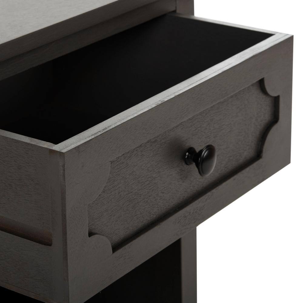Transitional Gray Pine Wood Storage Side Table with Drawer