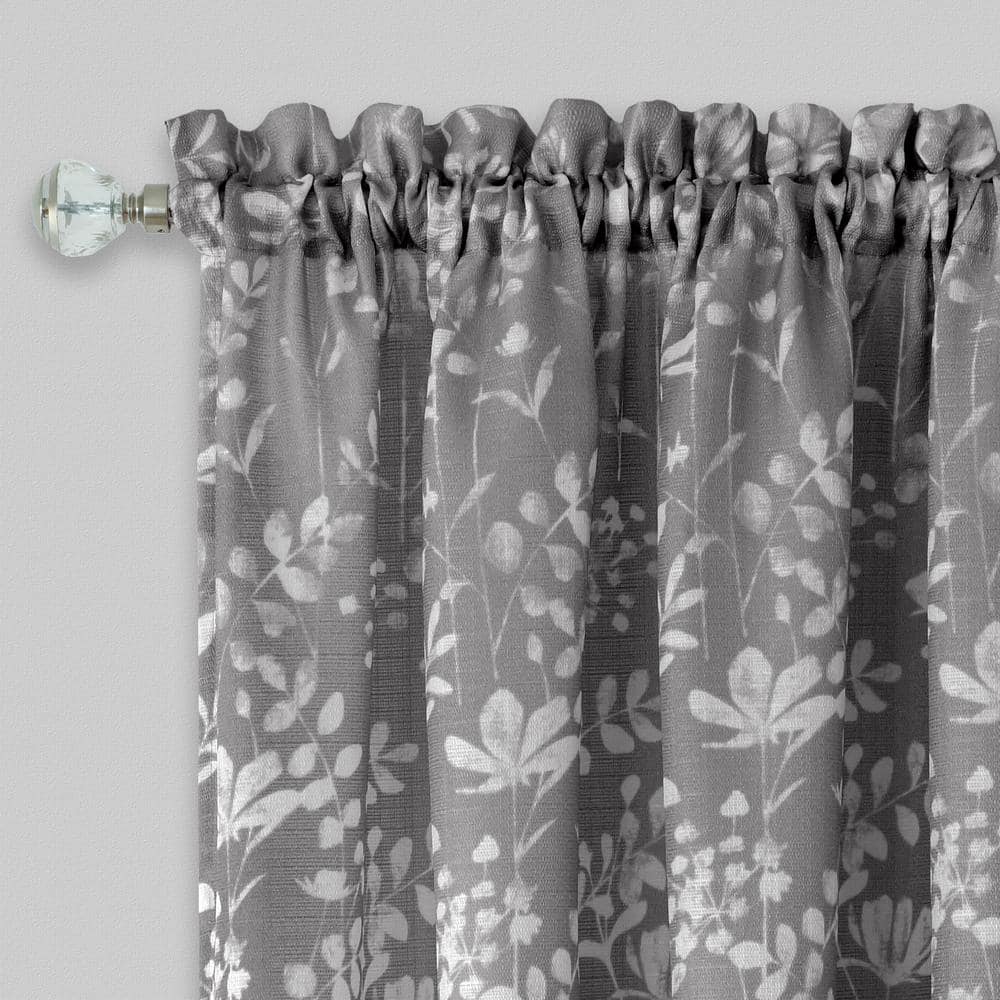 Charlotte Gray Floral Rod Pocket Curtain Panel, 52x84