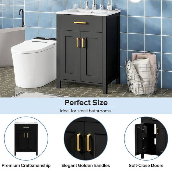 Virubi Space-Saving 24 in. W Single Sink Black Bath Vanity with