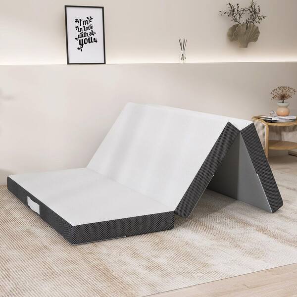 Unbranded Portable Tri-Fold Queen Medium Memory Foam 4 in. Bed-in-a-Box Mattress