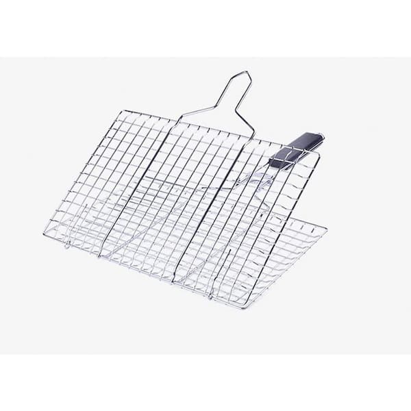 Stainless Steel Fish Grill Basket with Removable Heat-Resistant Handle Foldable BBQ Rack for Vegetables Steak