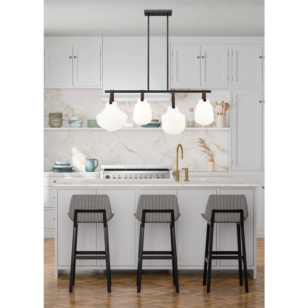 Matte Black and Gold 4-Light Glass Pendant