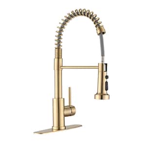 Single-Handle Pull Down Sprayer Kitchen Faucet with Deckplate Included and 3 Modes in Brushed Gold