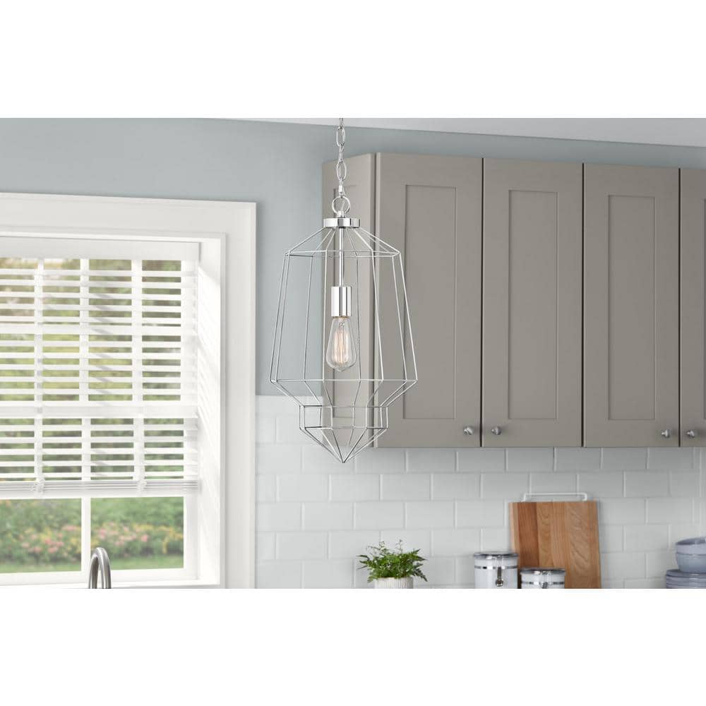Winfield 1-Light Chrome Caged Pendant Light Fixture with Geometric Metal Shade price history on PriceWatchPro