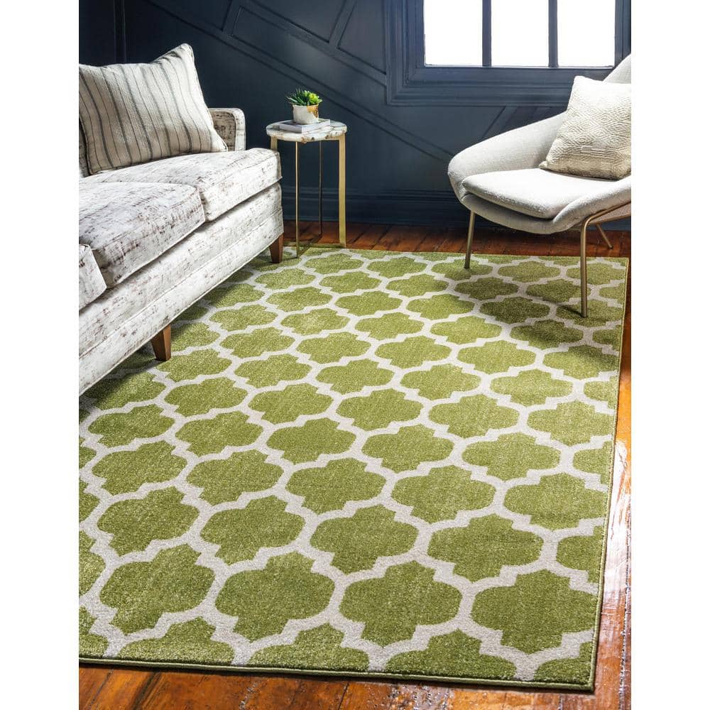 Light Green Trellis 10' x 14' Synthetic Reversible Rug