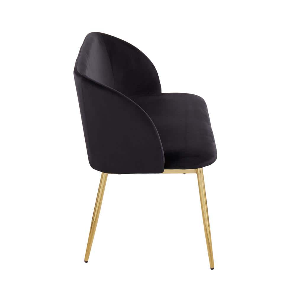 46" Black Velvet and Gold Steel Glam Bench