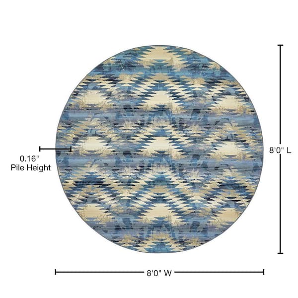 Unique Loom Outdoor Aztec Blue 8' 0 x 8' 0 Round Rug 3138412 - The 