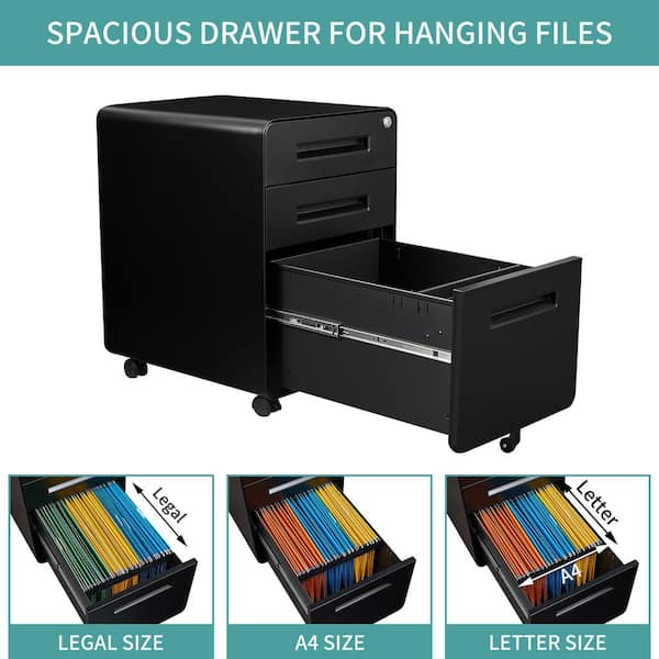 3 Drawer Lateral Cabinet Black Metal Cabinet Storage Filing Legal Letter  File Folders 15.7D x 35.4W x 40.5H