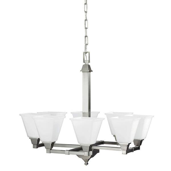 Generation Lighting Denhelm 8-Light Brushed Nickel Chandelier with Inside White Painted Etched Glass