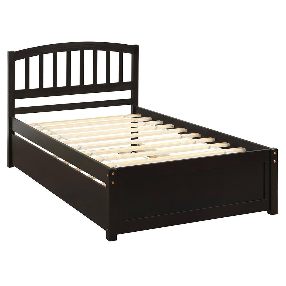 Espresso Twin Size Platform Bed Frame with Trundle, Wooden Bed Frame with Trundle Bed for Kids, No Box Spring Needed price history on PriceWatchPro