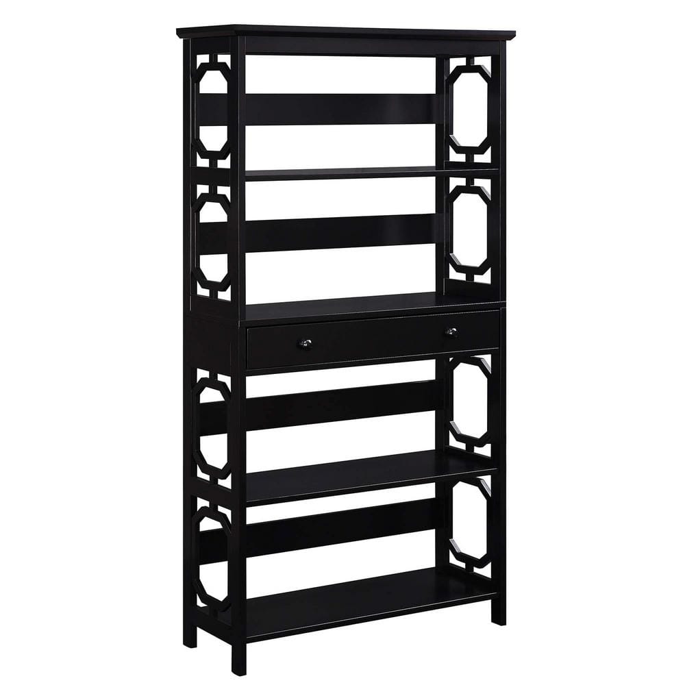 Convenience Concepts Omega 59.75 in. Black MDF 5 Shelf Standard Bookcase with 1 Drawer S20 396 The Home Depot