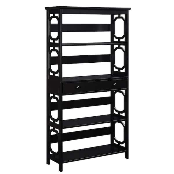 Convenience Concepts Omega 59.75 in. Black MDF 5-Shelf Standard Bookcase with 1-Drawer